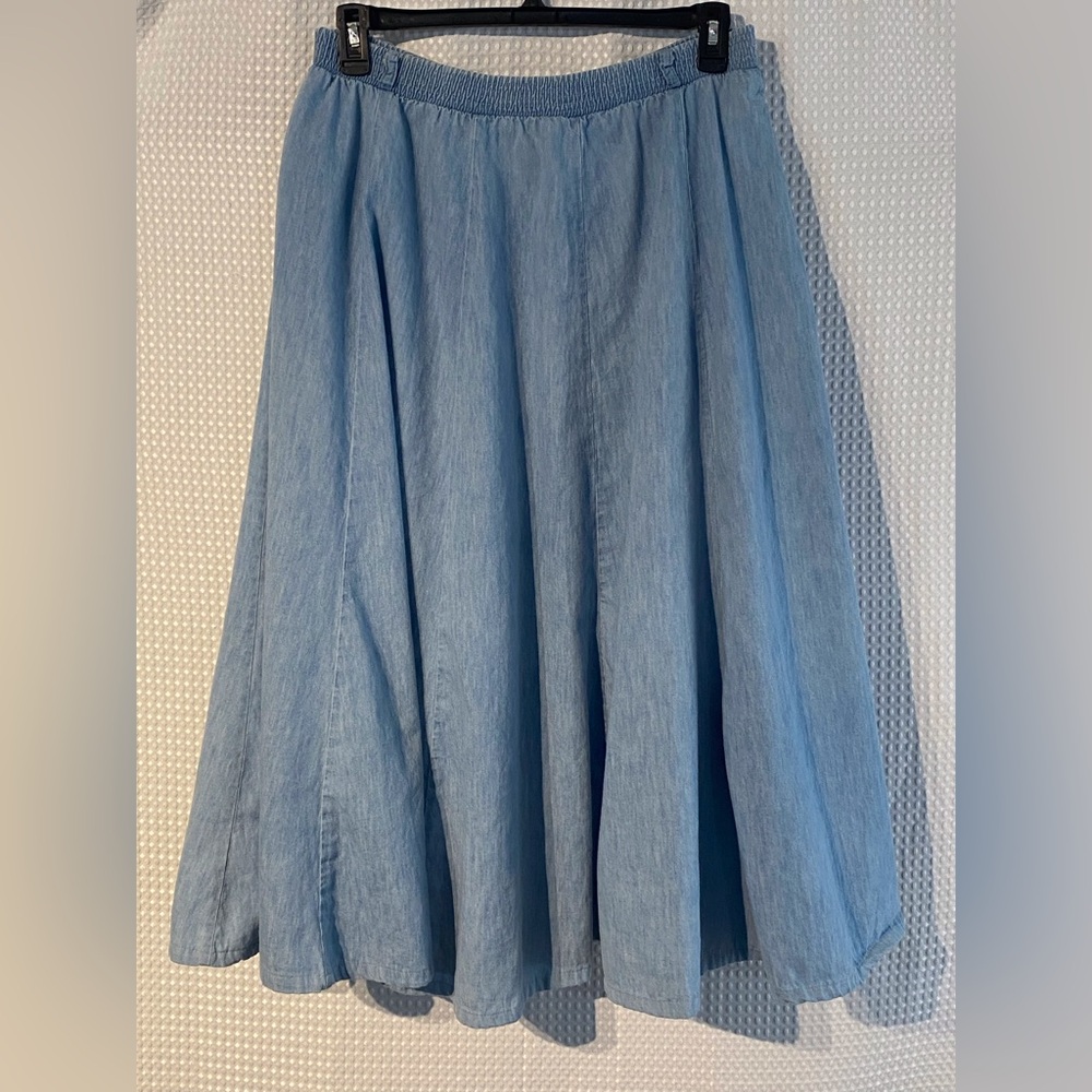 Vtg Willow Bend Denim Maxi Skirt L Made in USA 100% Cotton Cottagecore Prairie